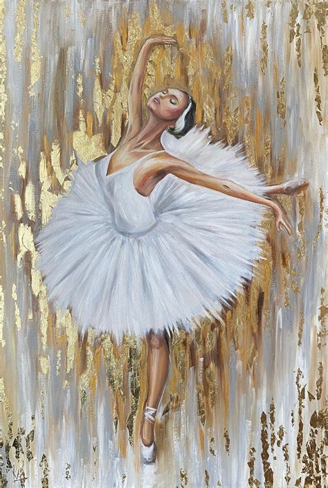 A Painting Of A Ballerina In White And Gold