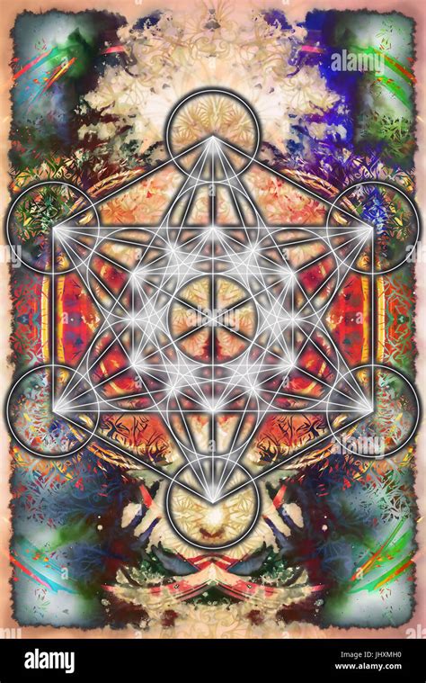 Merkaba And Mandala On Abstract Color Background Sacred Geometry Stock