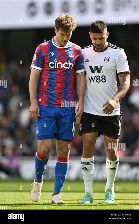 London England May 20 Joachim Andersen Aleksandar Mitrovic During The Premier League Match