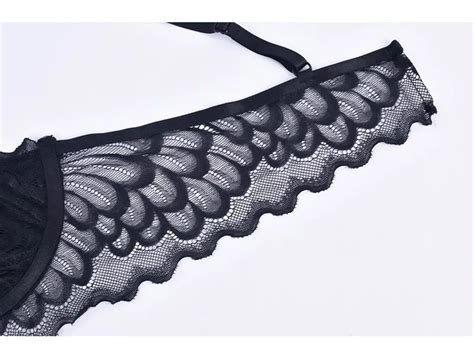 Women S Large Size No Underwire Interest Three Piece Set Sexy Hot Perspective Thin Embroidery