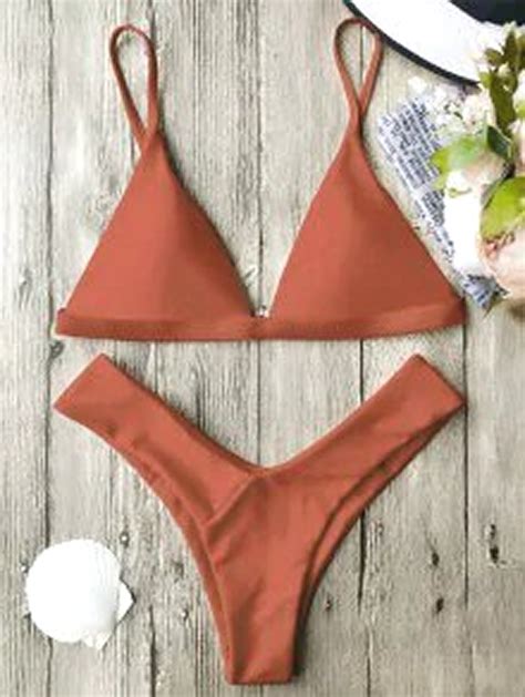 Nwt Soft Pad Spaghetti Straps Thong Bikini Set Burnt Orange S