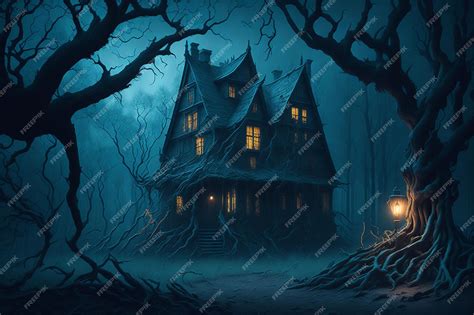 Premium AI Image | Photo horror Halloween haunted house in creepy night ...