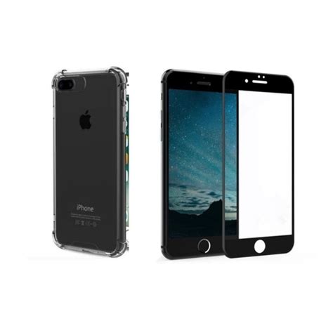 Kit Capa Anti Impacto Pel Vidro 3D Para Iphone 7 Plus 8 Plus Preta Em