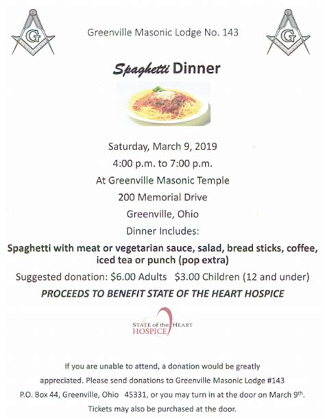 Upcoming Spaghetti Dinner At Greenville Masonic Lodge