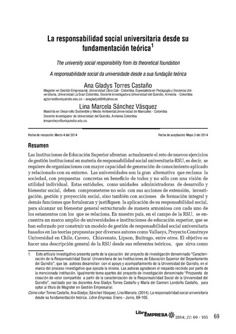 La Responsabilidad Social Universitaria Desde Su 69 La