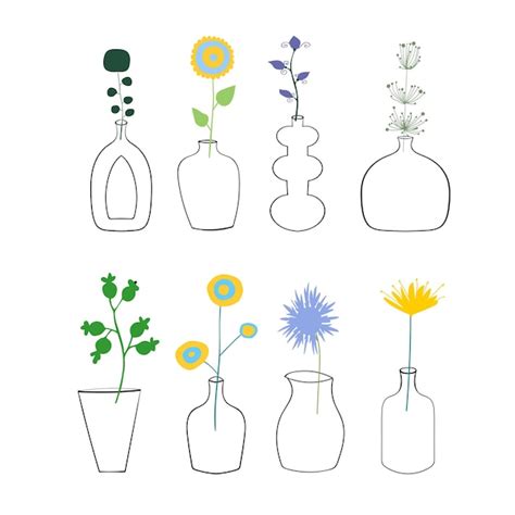 Premium Vector Different Plants And Flowers In Vases Vector Set For Floral Design Contour