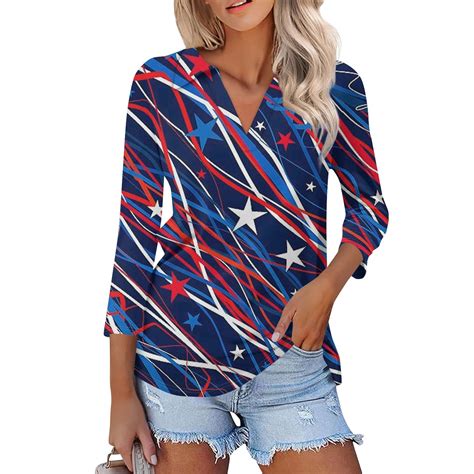 Wangxldd 4th Of July Womens Golf Polo Shirts 2024 Summer V Neck 34