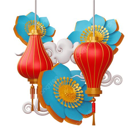 Chinese New Year Clipart Vector Happy Chinese New Year Red Lantern With Blue Flower Chinese