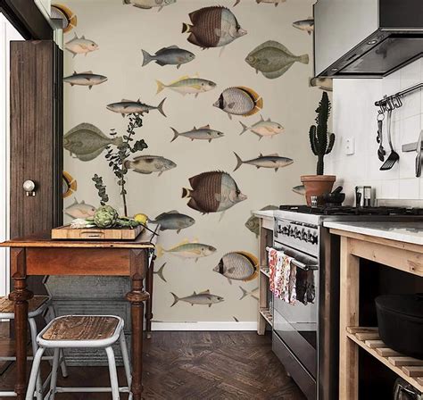 Vintage Fish Wallpaper: Removable Peel and Stick, Beige Sea Life #V8 - Etsy