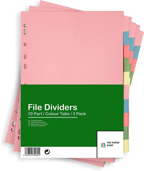 3 Pack A4 File Dividers 10 Part A4 Subject Dividers 10 Part Card