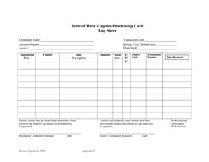 Fillable Online Wvsao Purchasing Card Log Sheet West Virginia State