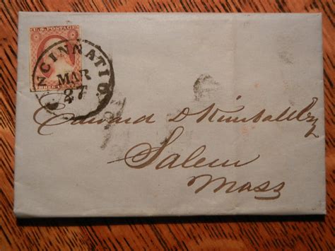 Cincinnati Ohio 1852 Stamped Folded Letter To Salem Massachusetts Scott 11a Early Usage Plus