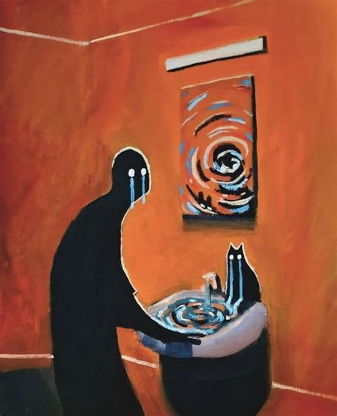 A Painting Of A Person Washing Their Hands In A Sink With An Orange