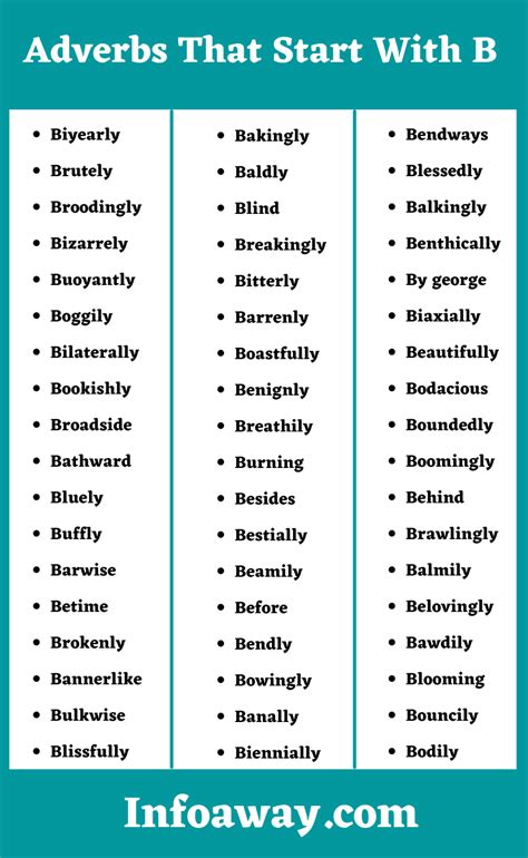 List Of Adverbs That Start With B Adverbs Words