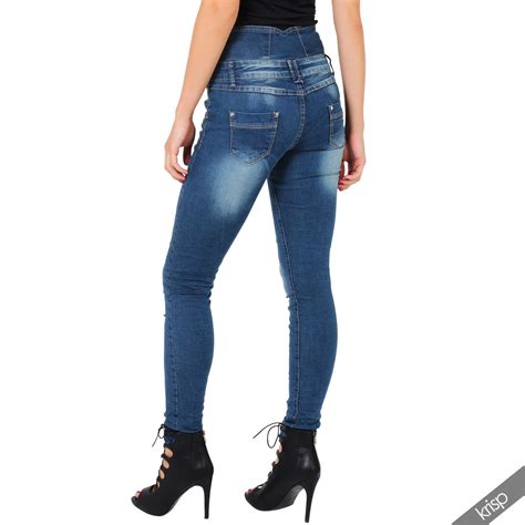 Femme Pantalon Jean Slim Taille Haute Stretch Sculptant Déco Brillant