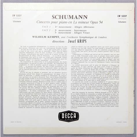 Schumann Piano Concerto Op 54 By Wilhelm Kempff 10inch With Dynamic