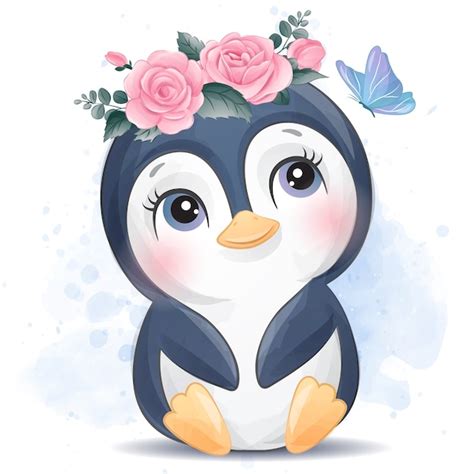 Premium Vector | Cute little penguin with watercolor effect