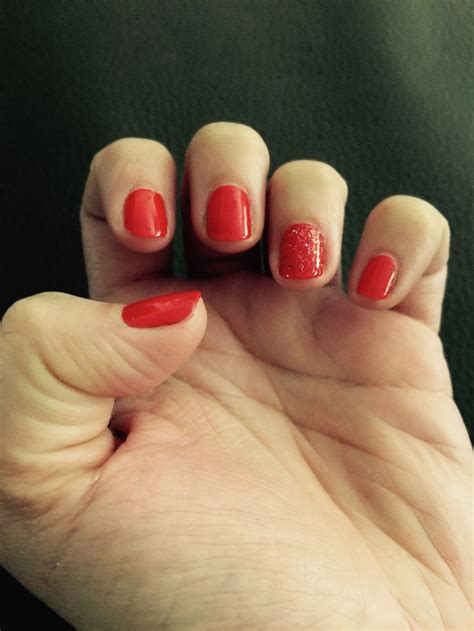 Classic Red Manicure With A Touch Of Glitter You Can Never Go Wrong