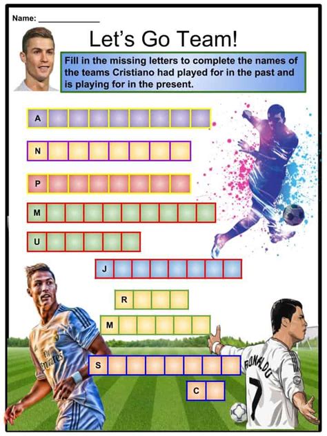 Cristiano Ronaldo Facts Worksheets Career Awards And Biography Kids