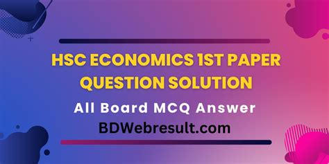 Hsc Economics St Paper Question Solution