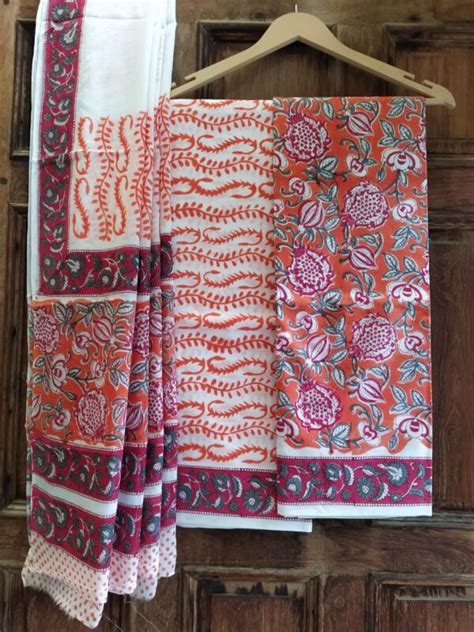 Pure Cotton Hand Block Printed Suit With Cotton Mulmul Dupatta