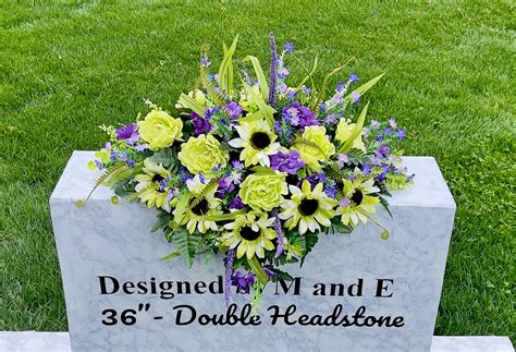 Lime Green And Purple Cemetery Saddle Flowers For The Cemetery