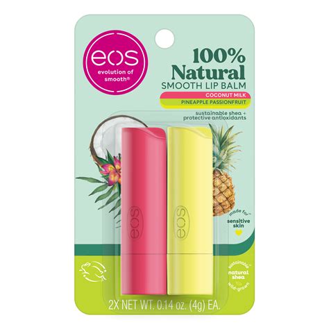 Eos 100 Natural Lip Balm Sticks Coconut Milk And Pineapple Passionfruit 0 14 Oz 2 Pack