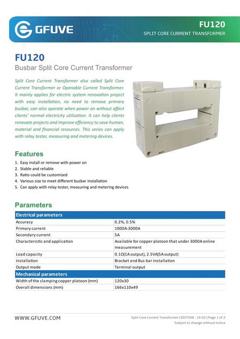 PDF Busbar Split Core Current Transformer GFUVE Busbar Split Core