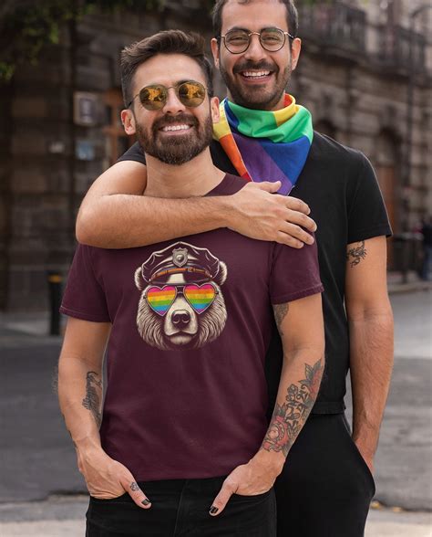 Gay Bear Pride LGBTQ Tshirt Rainbow Bear Police Shirt Pride Statement Tee Queer Community