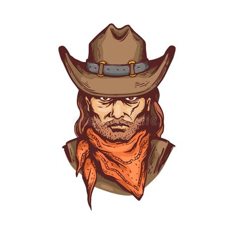 Sheriff Man Portrait In Cowboy Hat And Sheriff Star Vector Hand Drawn