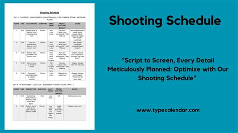 Free Printable Shooting Schedule Templates For Production Pdf Word