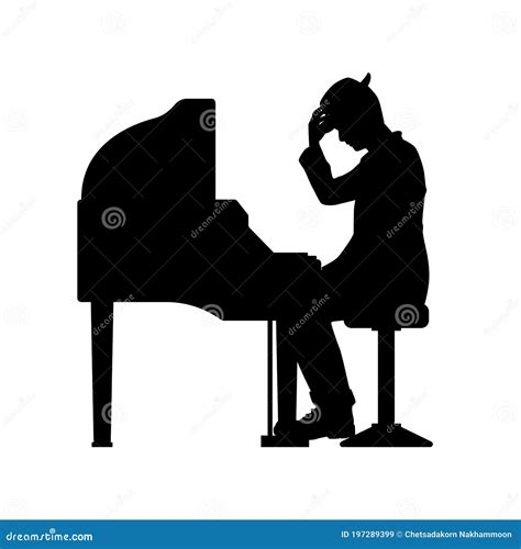 Piano Player White Silhouette On Black Background Stock Illustration