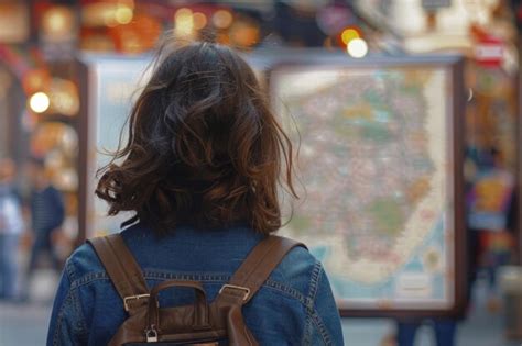 Mujer Con Mochila Mirando Un Mapa Mientras Recorre Una Ciudad