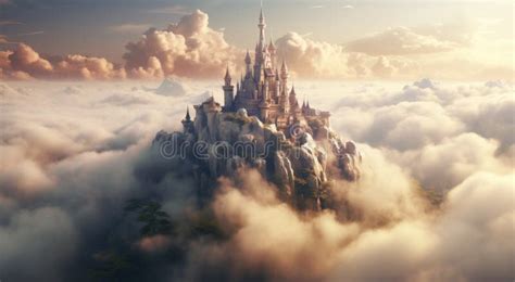 A Fairytale Castle Rising Up From The Clouds In The Sky Stock Image