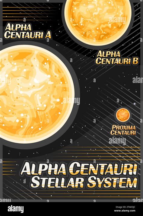 Vector Poster For Alpha Centauri Vertical Banner With Illustration Of