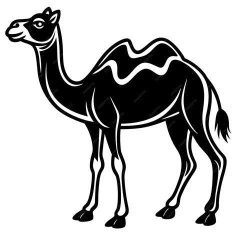 A black and white drawing of a camel with a black and white background ...