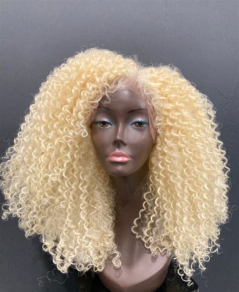 Essence Wigs Platinum Blonde Kinky Curly Lace Front Natural