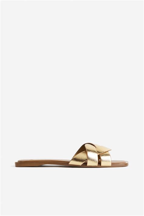 Braided Sandals Gold Coloured Ladies Handm Gb