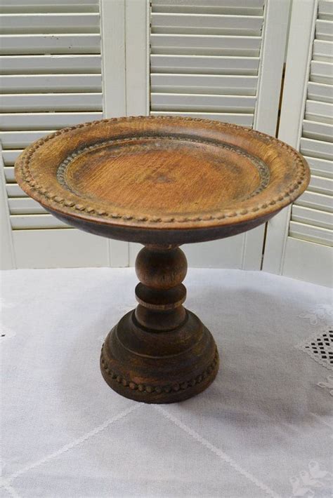 Vintage Pedestal Plate Wooden Cake Display Stand Rustic Etsy Farmhouse Wedding Decor