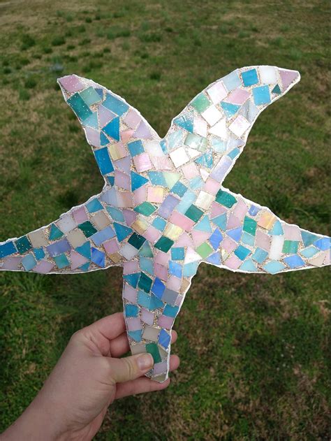 Starfish Glass Mosaic Art Wall Hanging With Glitter Grout Etsy