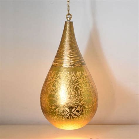 Oosterse Metalen Hanglamp Filigrain Druppel 1 Lichts Goud Metaal