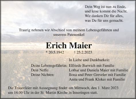 Traueranzeigen Von Erich Maier Schwaebische De Trauerportal