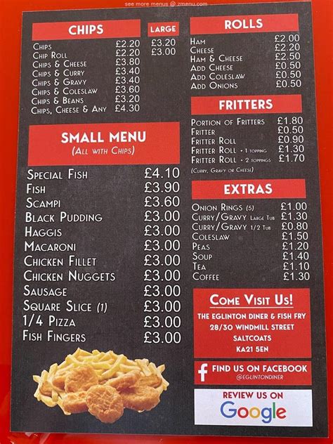 Menu At Eglinton Diner Fish Fry Cafe Saltcoats