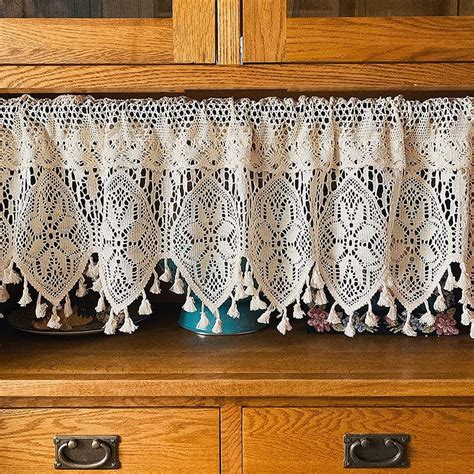 Retro Crochet Curtain Valance For Kitchen Window Boho Curtain Tiers For