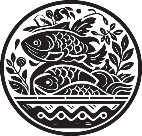 Un Dessin En Noir Et Blanc De Poissons Dans Un Cercle Avec Les Mots