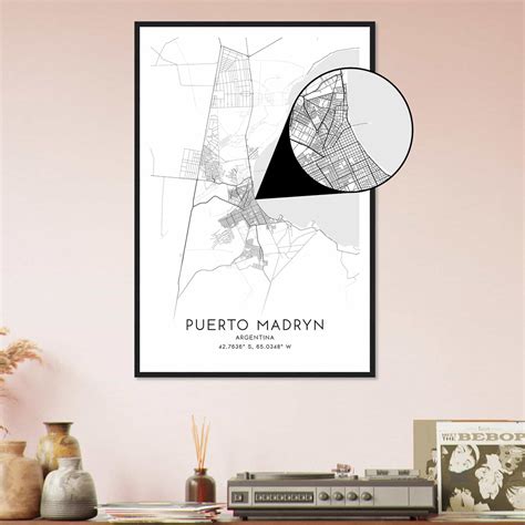 Puerto Madryn Argentina Map Poster, Puerto Madryn City Road Wall Art Print - Custom Maps & Posters