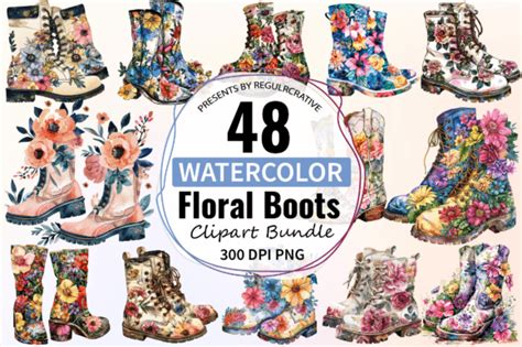 Floral Boots Sublimation Clipart Bundle Graphic By Regulrcrative