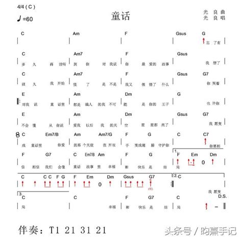 「吉他篇」15 伴奏吉他譜 童話（教學視頻已發） 每日頭條