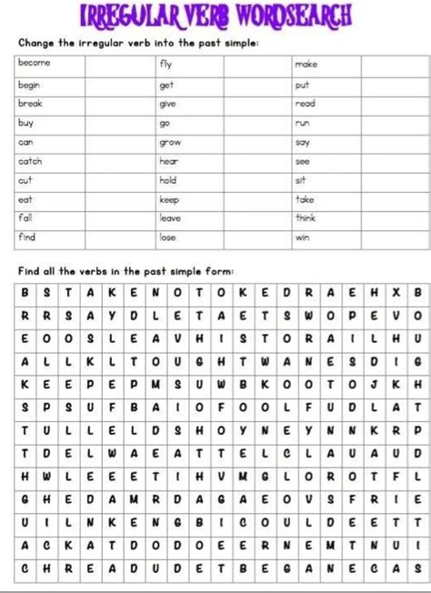 Irregular Verb Wordsearch Brainly Lat