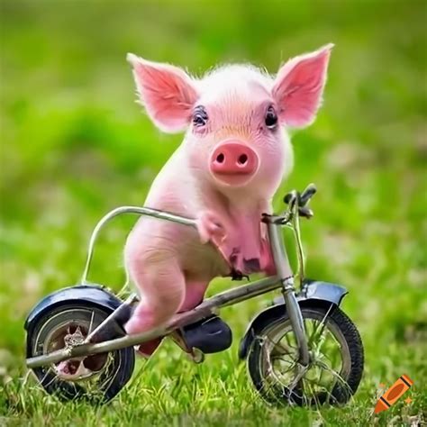 A Picture Of A Piglet Riding A Mini Bicycle On A Lawn